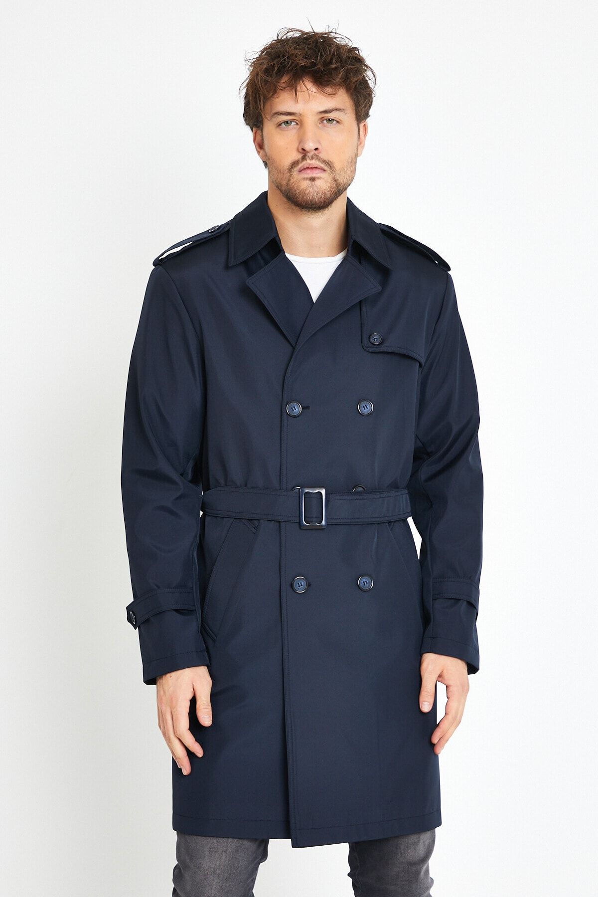 Astarlı Modern Erkek Pardesü & Trençkot Lacivert