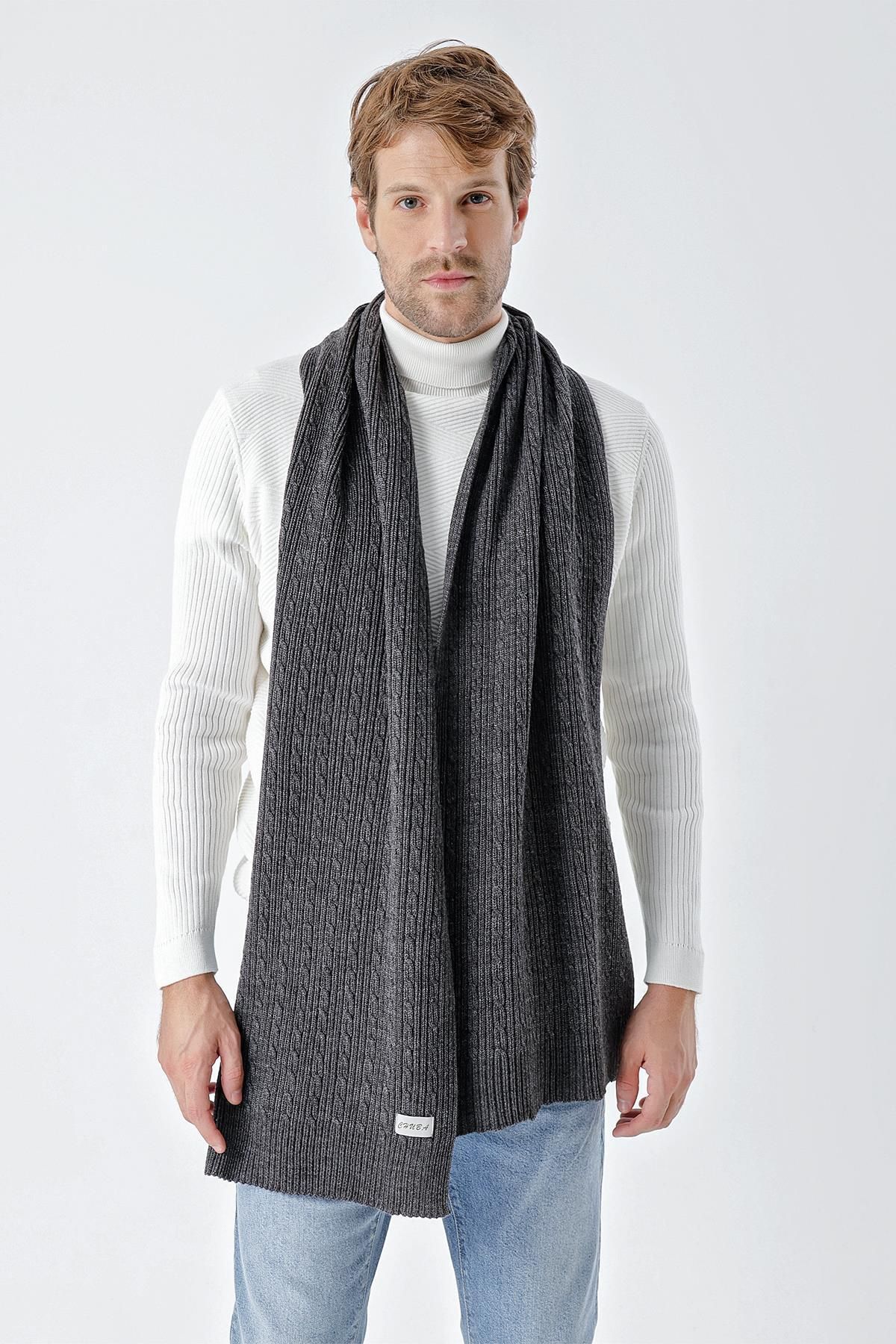 Erkek Saç Örgü Desenli Marcus Atkı Antrasit 24W2311