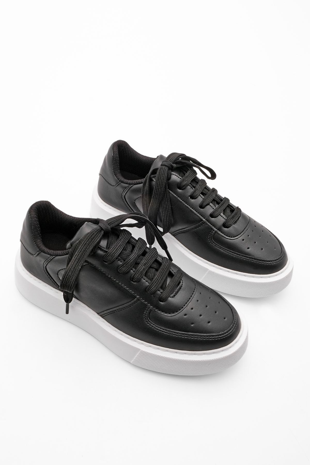 Kadın Sneaker Yüksek Taban Bağcıklı Spor Ayakkabı Azin siyah