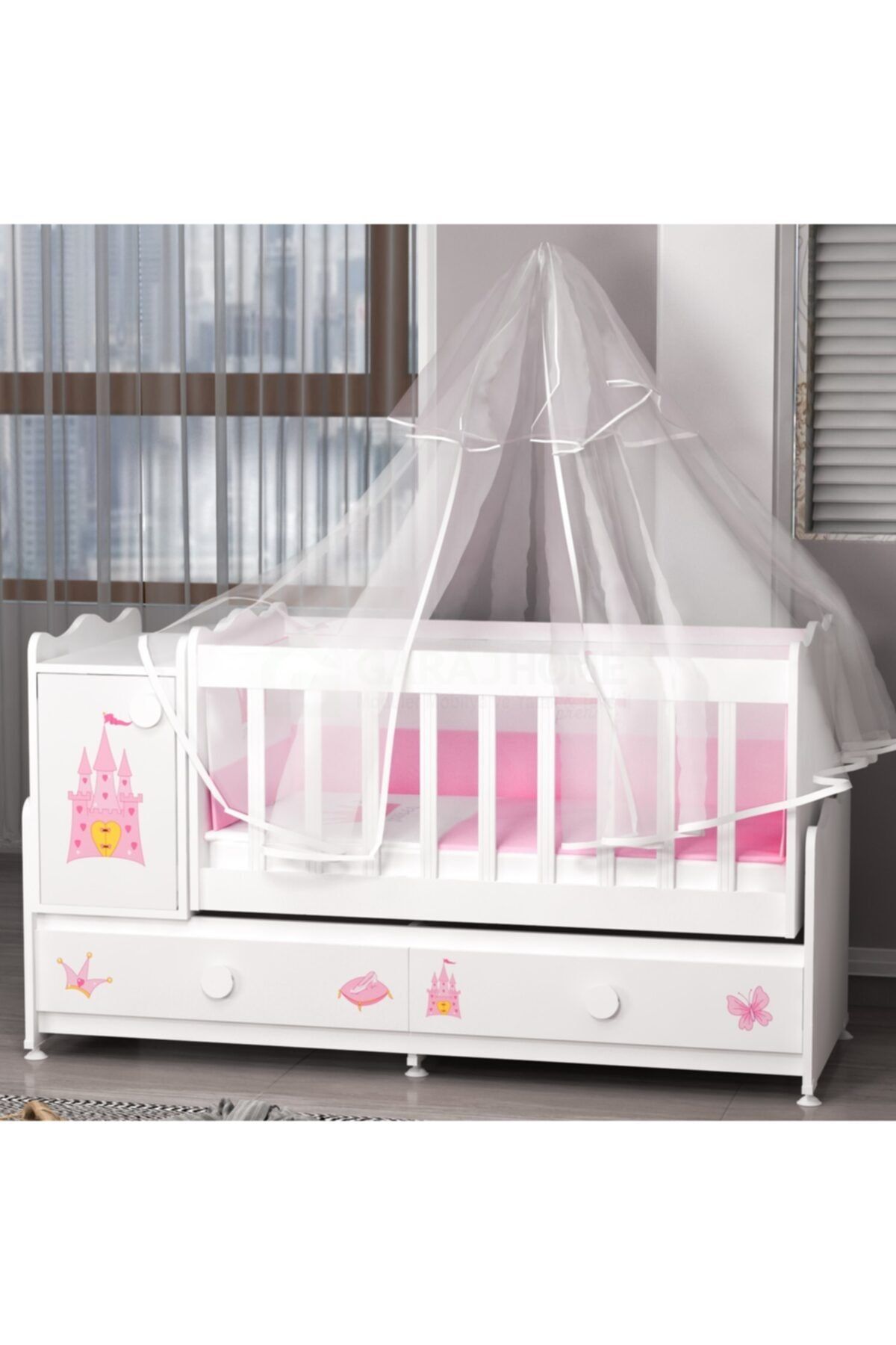 Pırlanta Prenses Uyku Setli Beşik Kombini Uyku Seti Gri