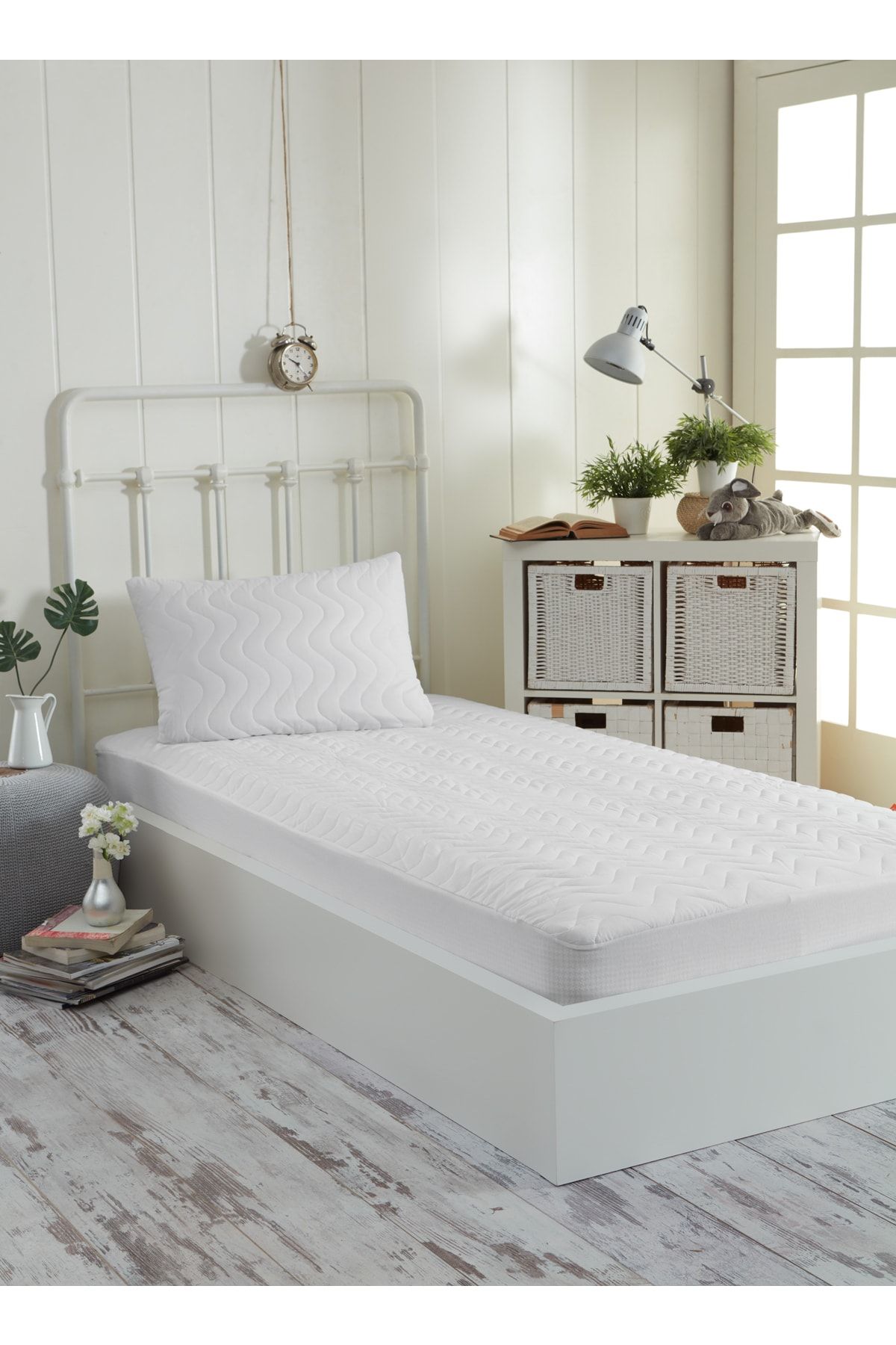 Kapitone Fitted Full Kenar Su Sıvı Geçirmez Yatak Koruyucu Alez Çarşaf Beyaz