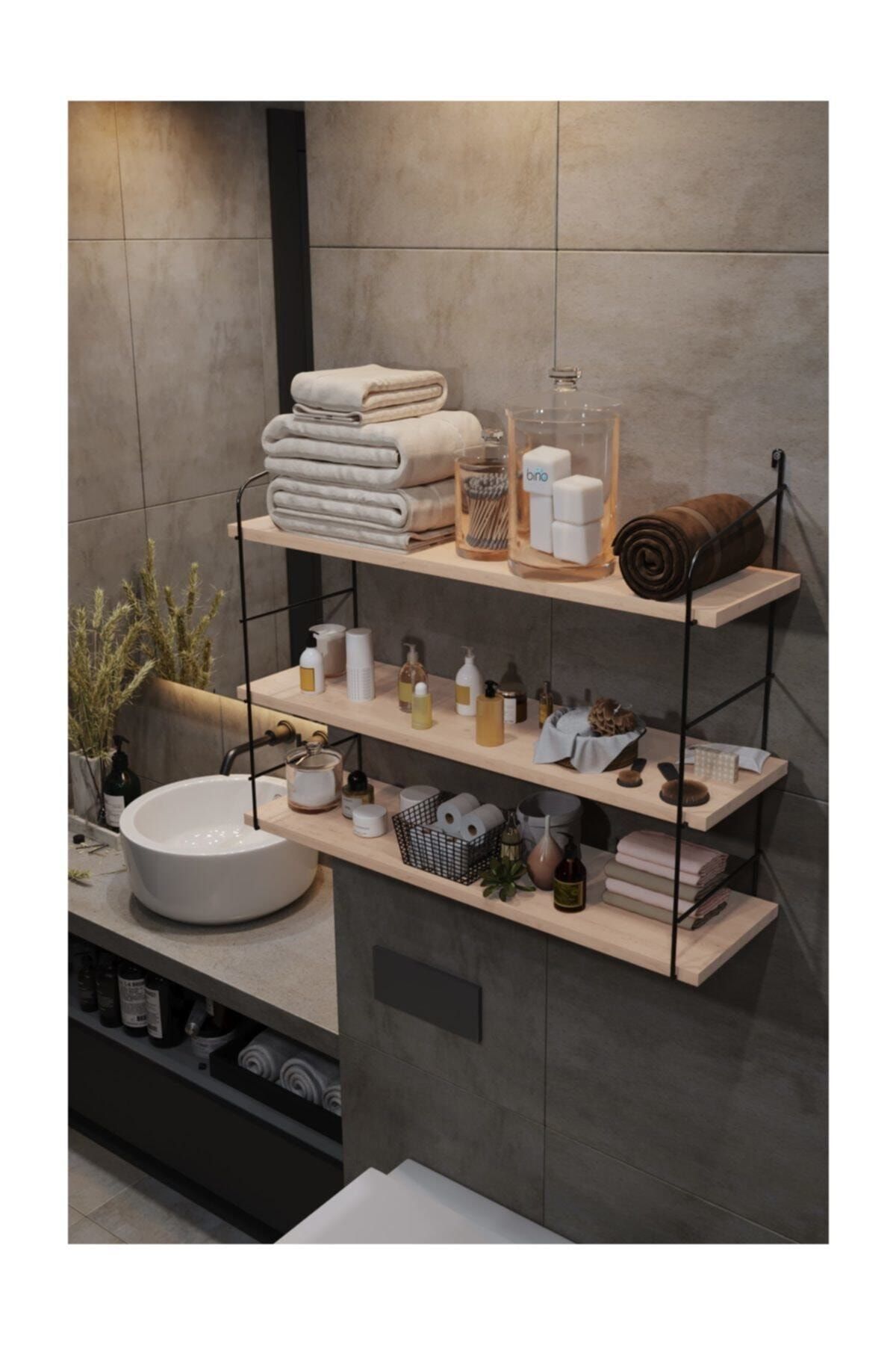 Masif Doğal Ahşap Büyük Boy 3 Katlı Duvar Rafı, Kitaplık, Terek