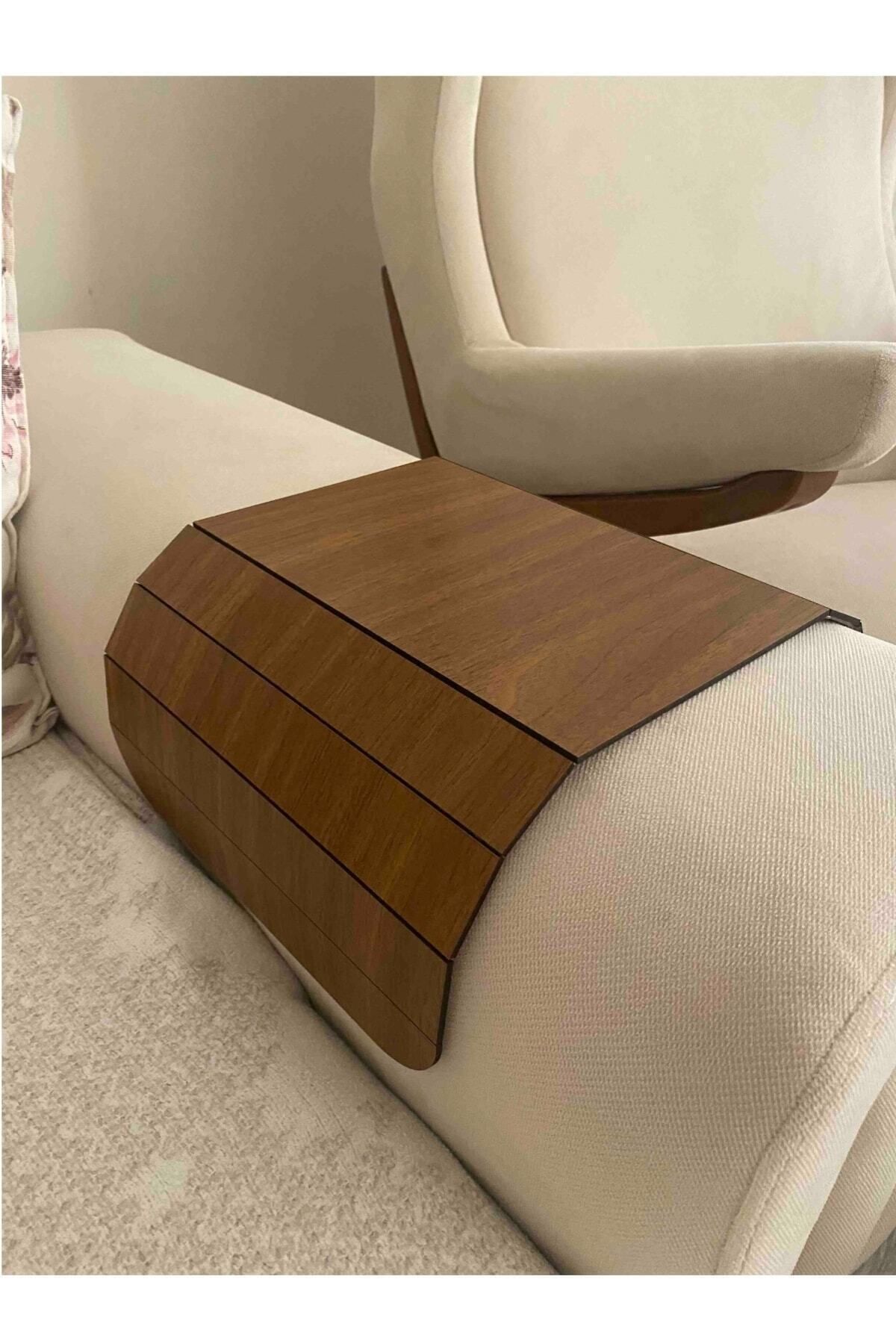 Koyu Kahve Koltuk Tepsisi Yan Sehpa Tesbih Cevizi 20x40 Cm Ortasabit 13,5 Cm Amerikan Servisi