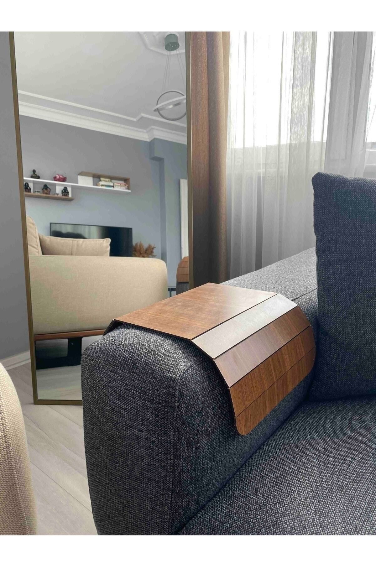 Koyu Kahve Koltuk Tepsisi Yan Sehpa Tesbih Cevizi 20x40 Cm Ortasabit 13,5 Cm Amerikan Servisi