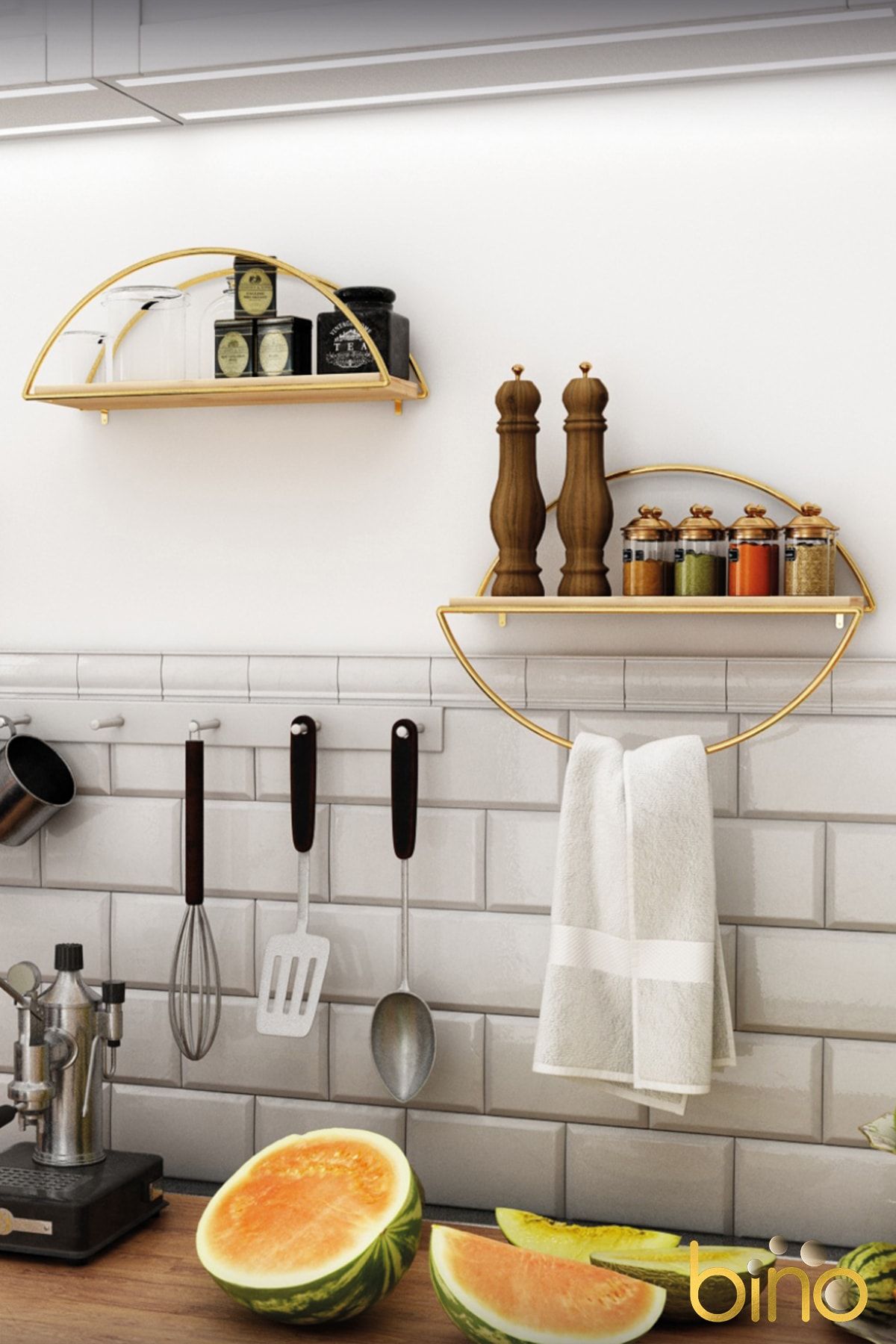 Duvar Rafı Dekoratif Mutfak Banyo Altın Elips Kitaplık