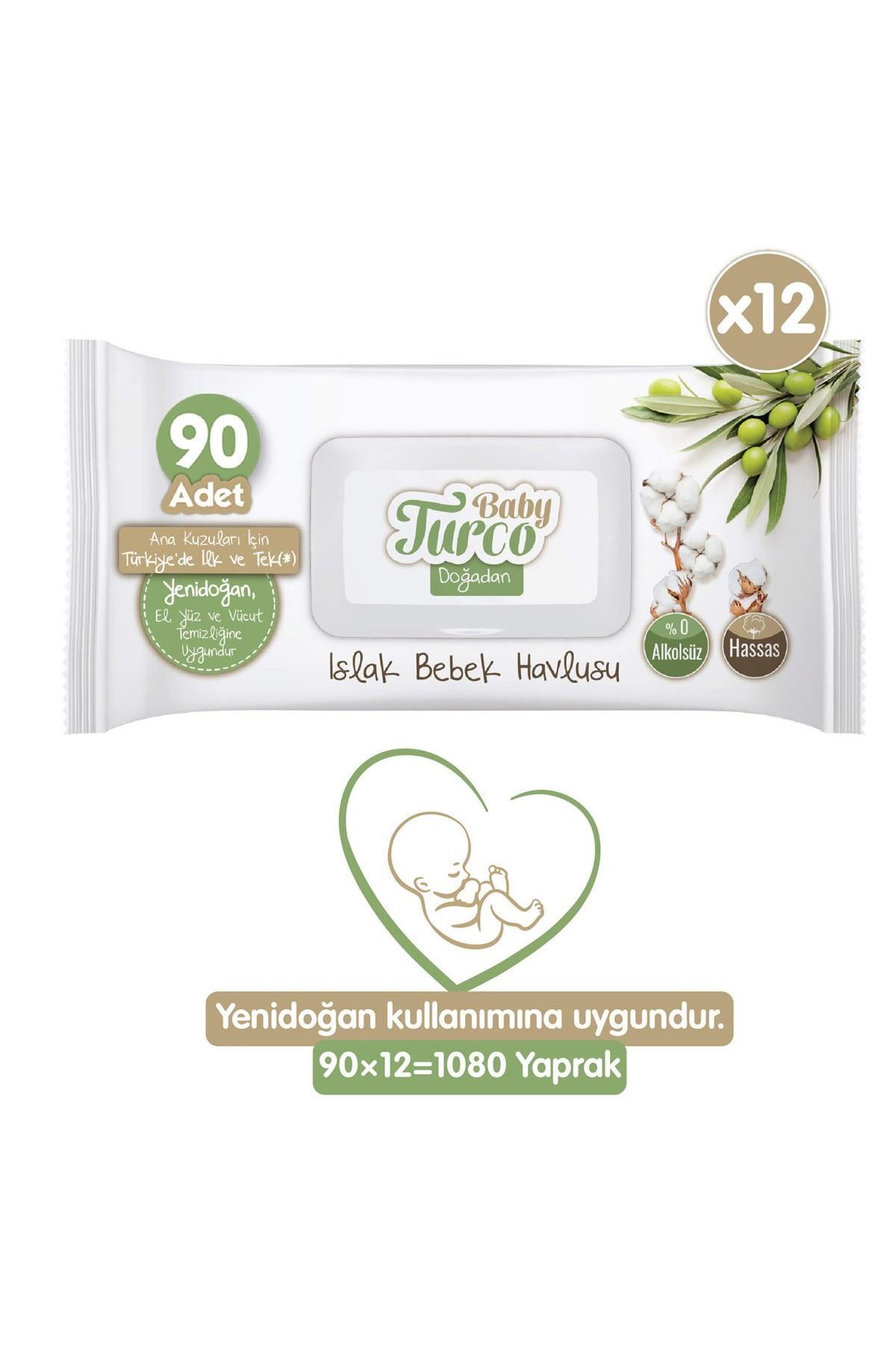 Doğadan Yenidoğan Islak Bebek Havlusu 12x90 Yaprak